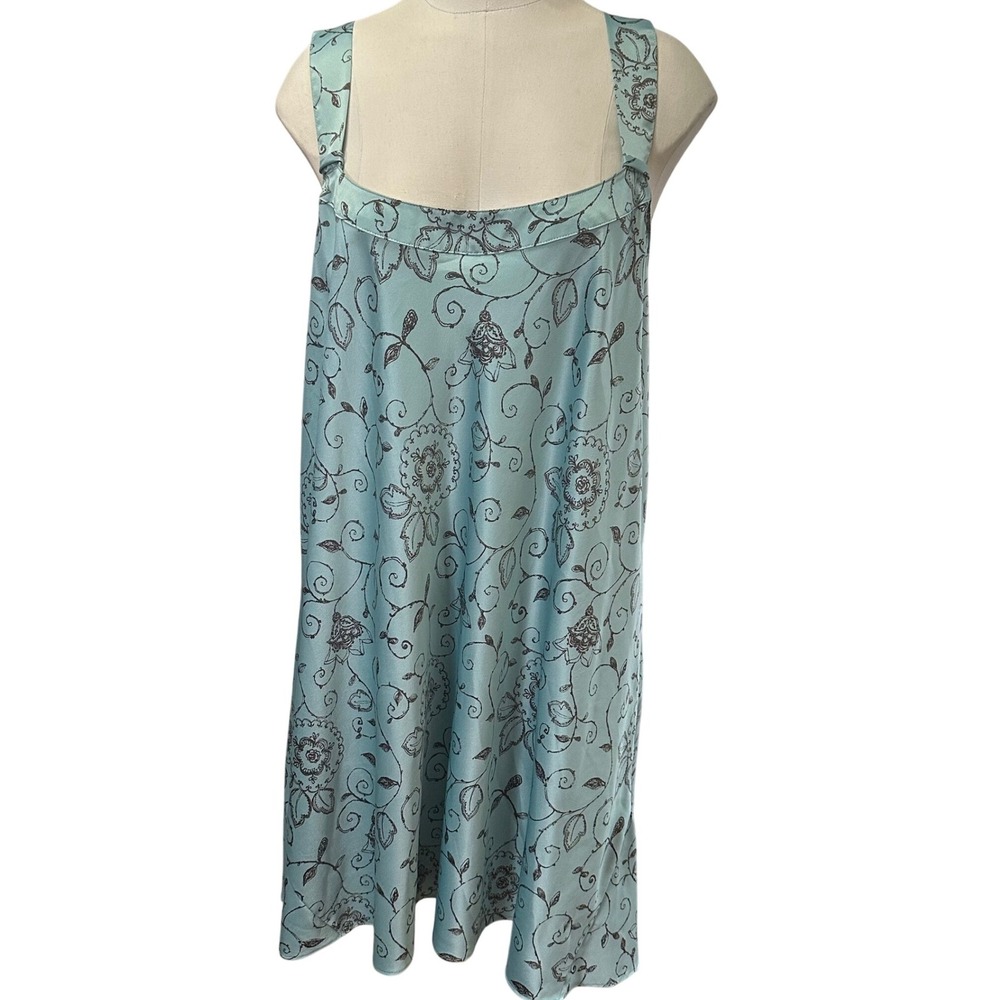Cabernet Nightgown Women XL Blue Floral Scroll Satin Adjustable Strap Chemise